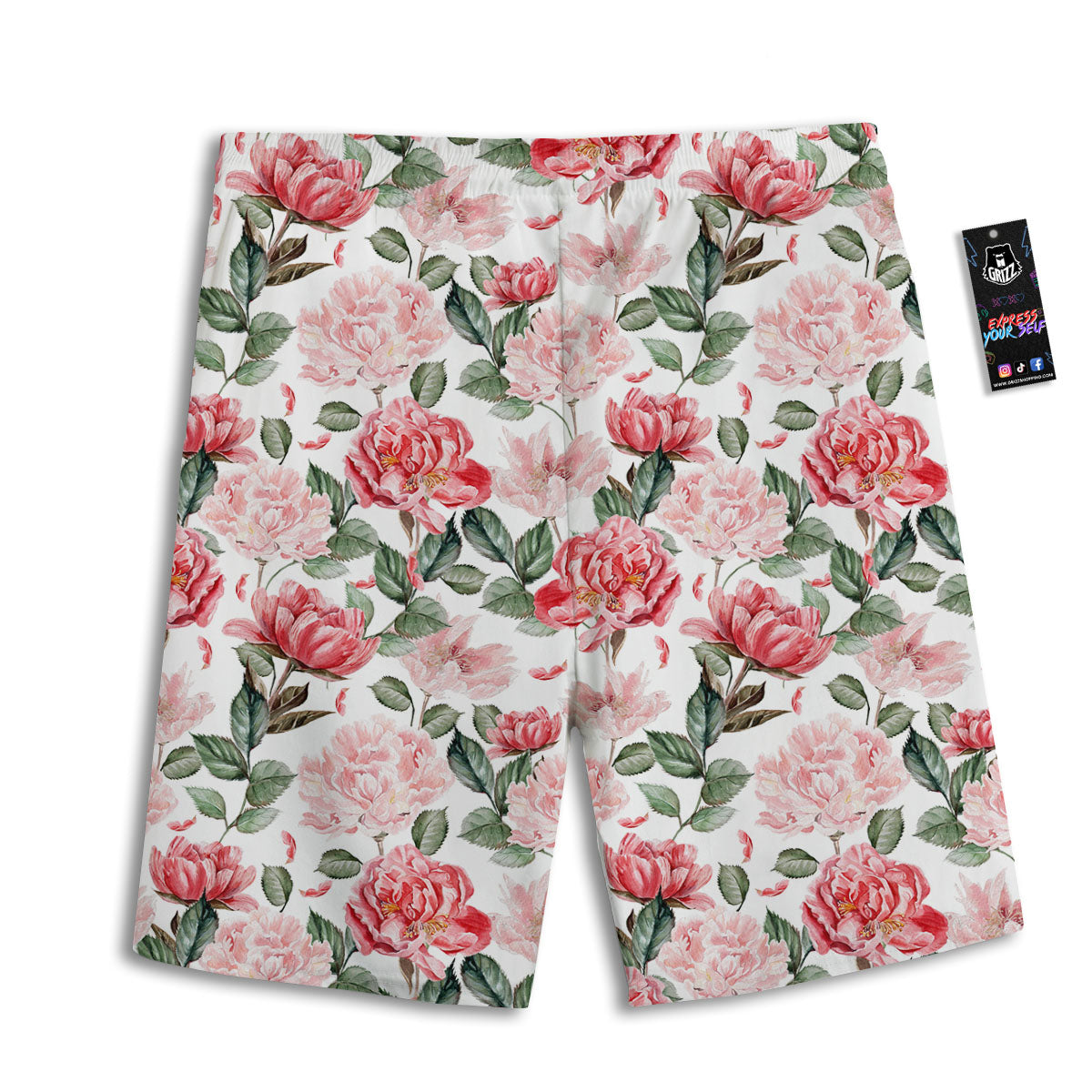 Peony Pink Print Pattern Men's Athletic Shorts