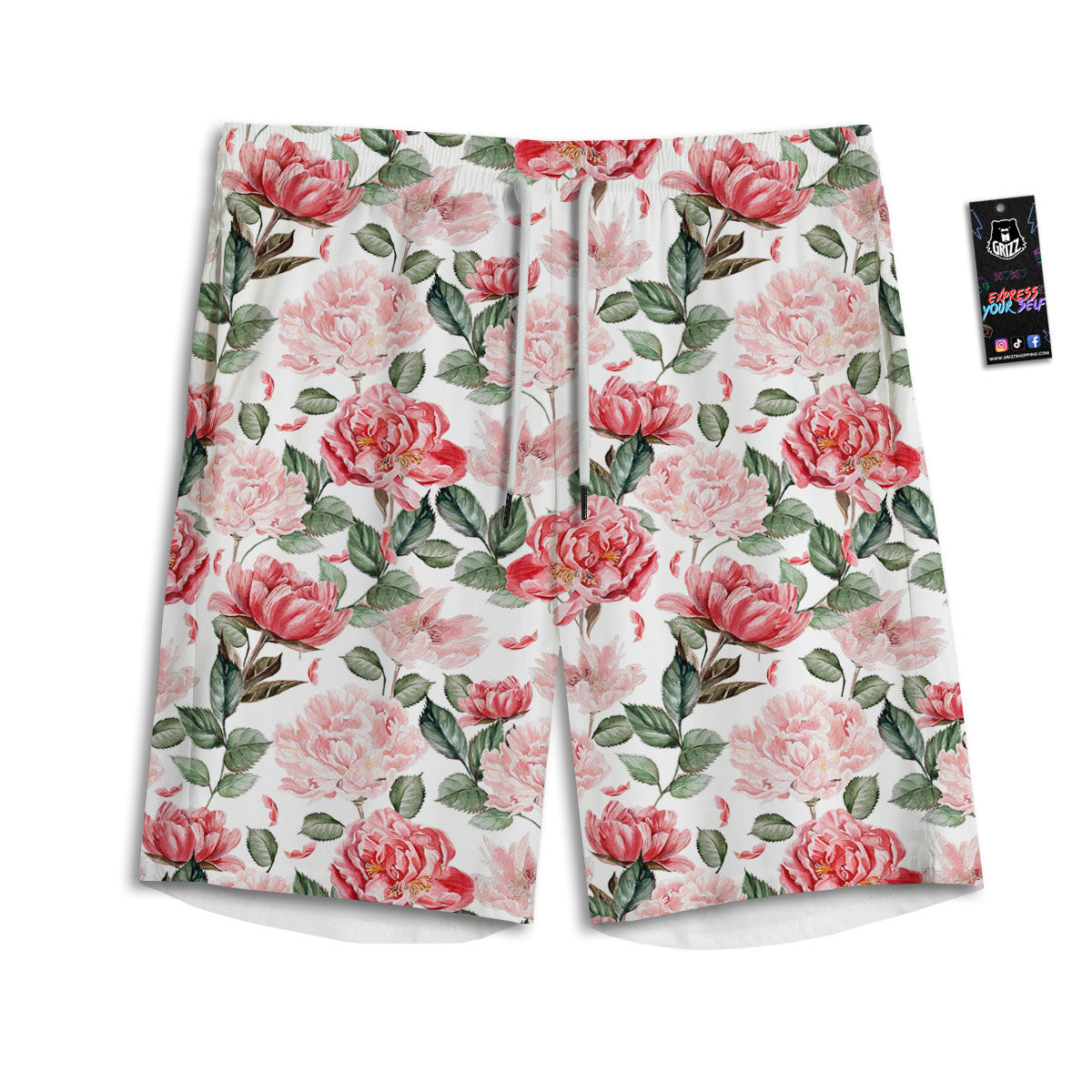 Peony Pink Print Pattern Men's Athletic Shorts