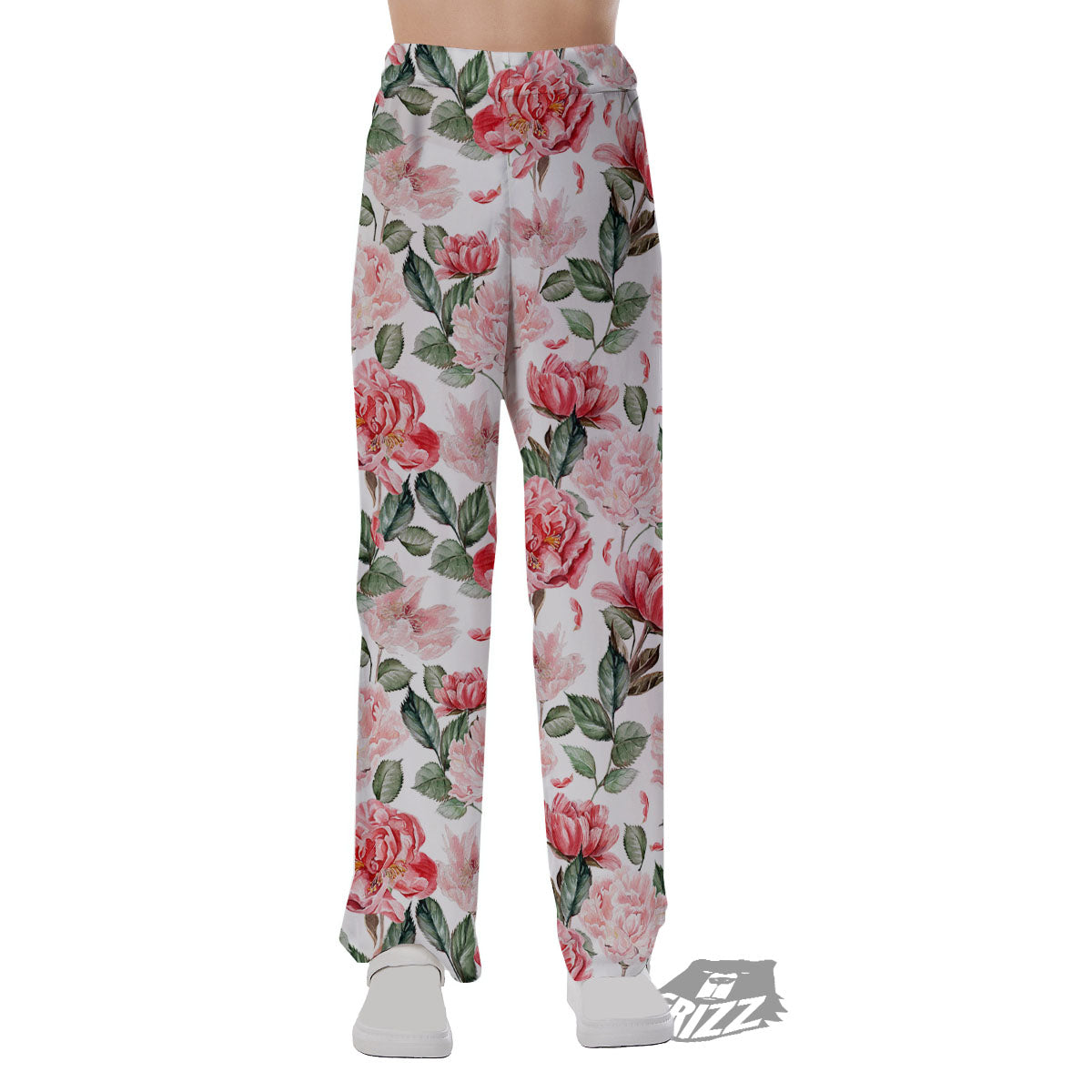 Peony Pink Print Pattern Pajama Pants-grizzshop