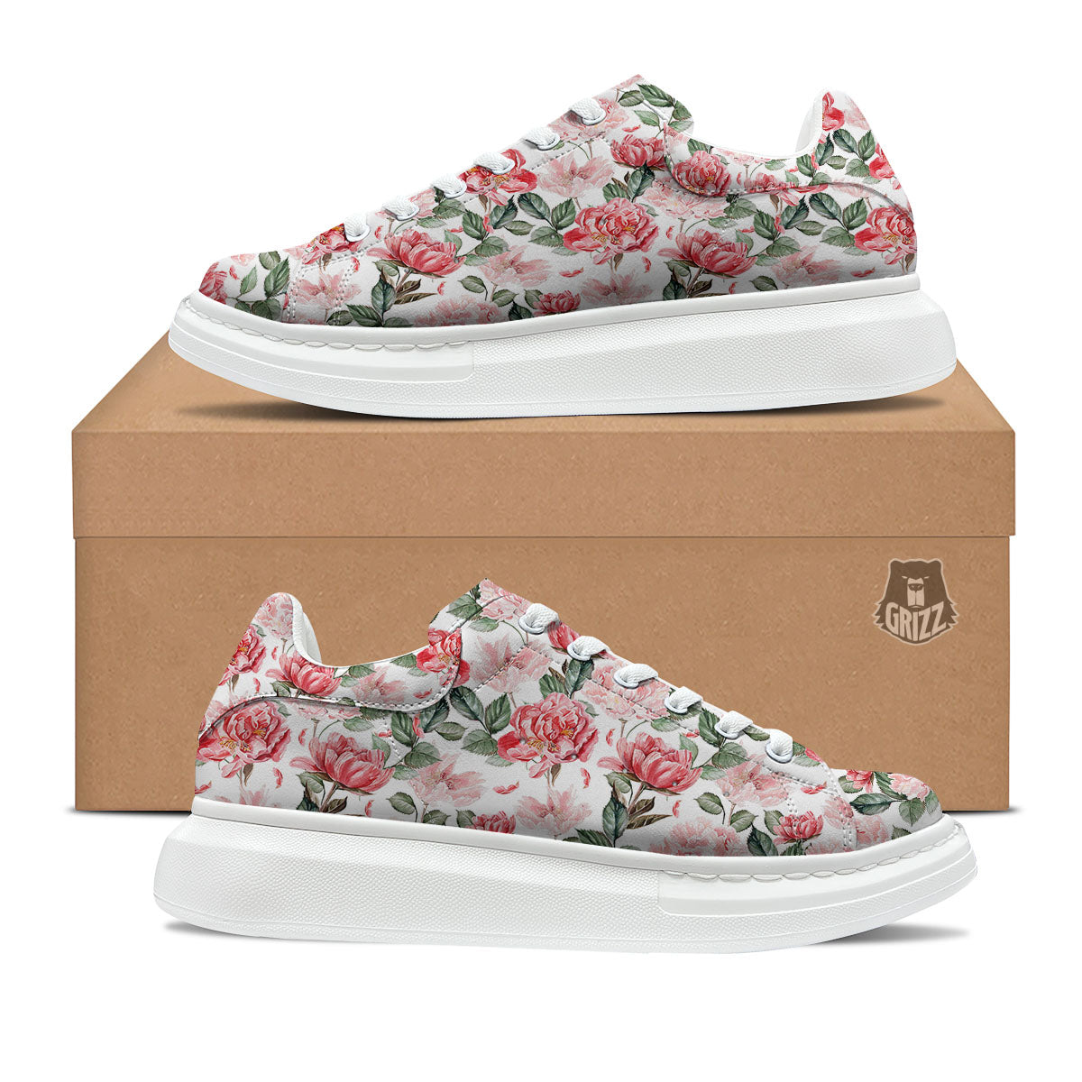 Peony Pink Print Pattern Platform Shoes-grizzshop