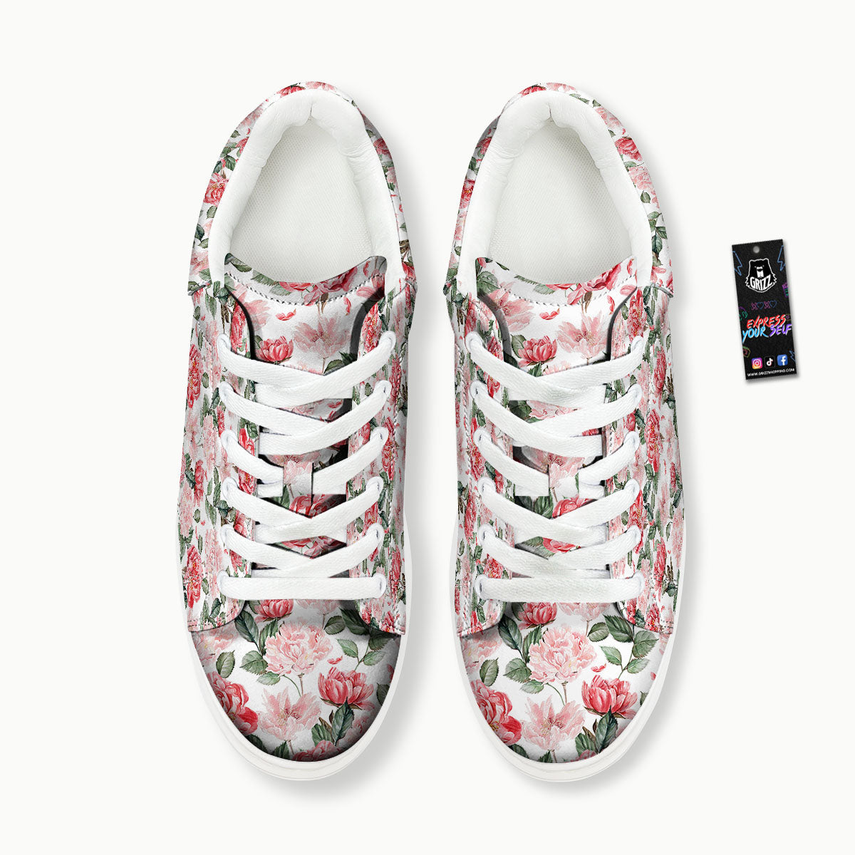 Peony Pink Print Pattern Platform Shoes-grizzshop