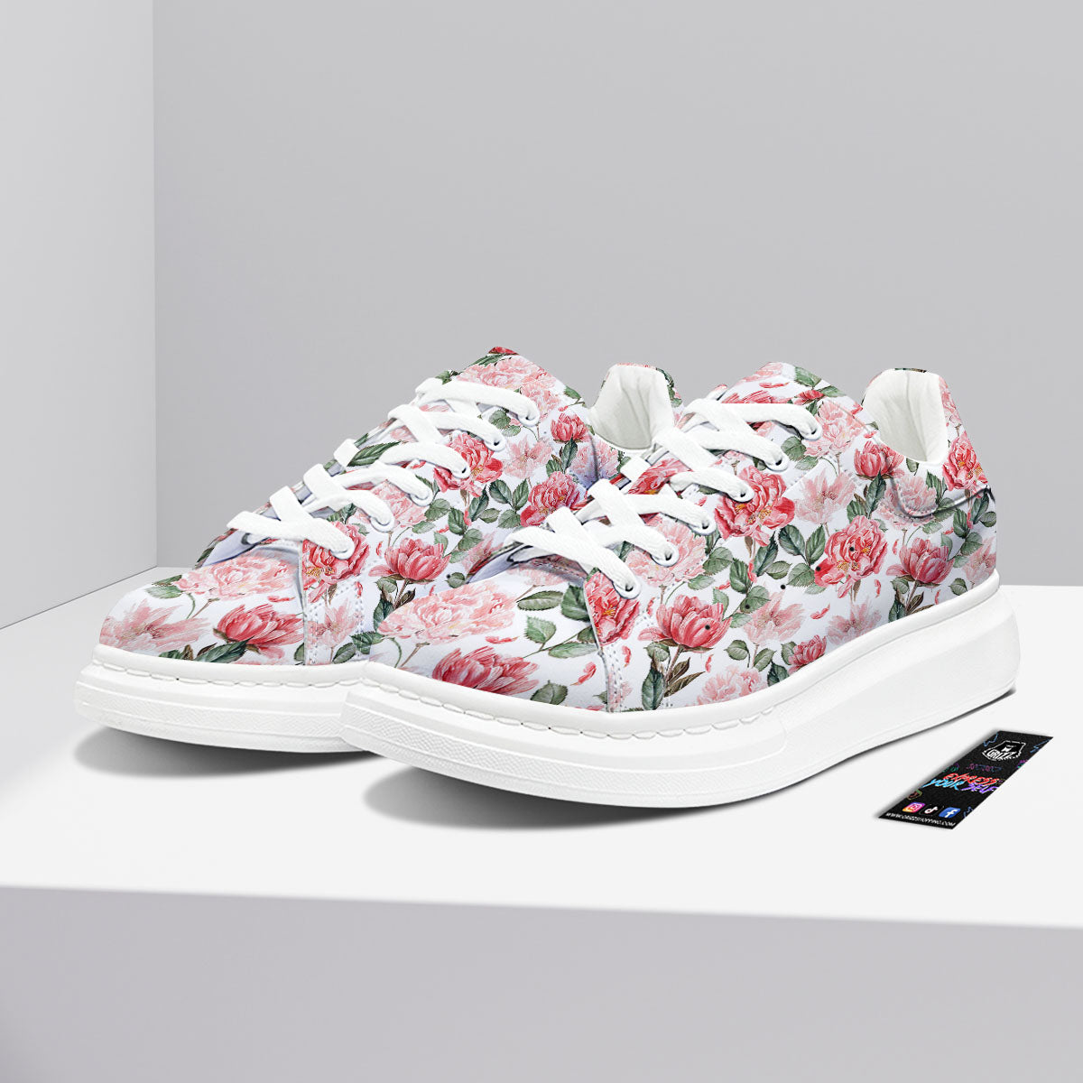 Peony Pink Print Pattern Platform Shoes-grizzshop
