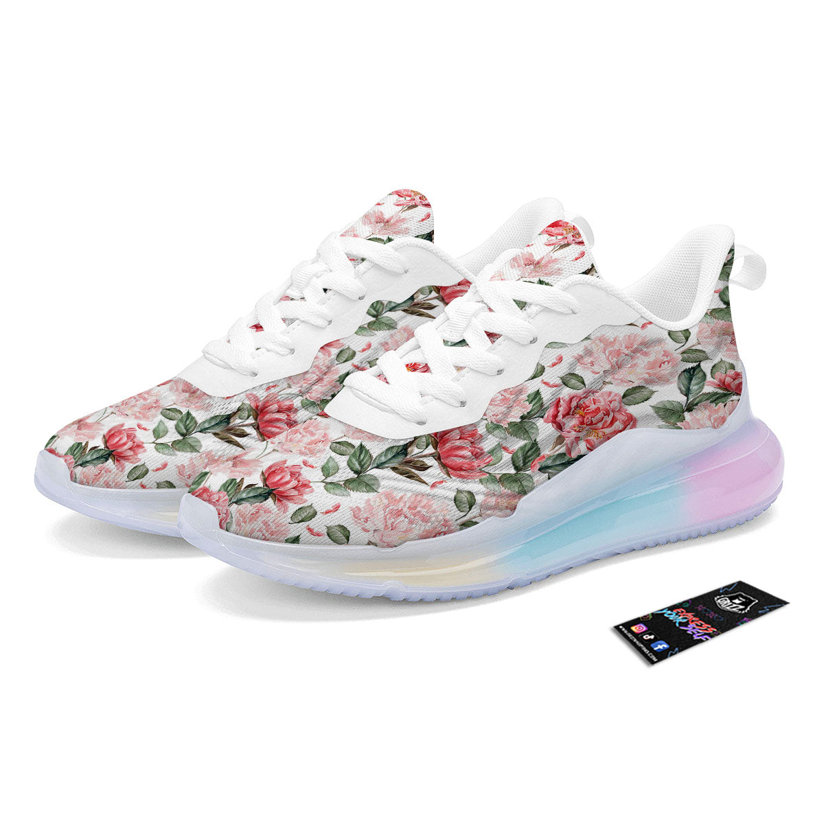 Peony Pink Print Pattern Running Sneakers-grizzshop