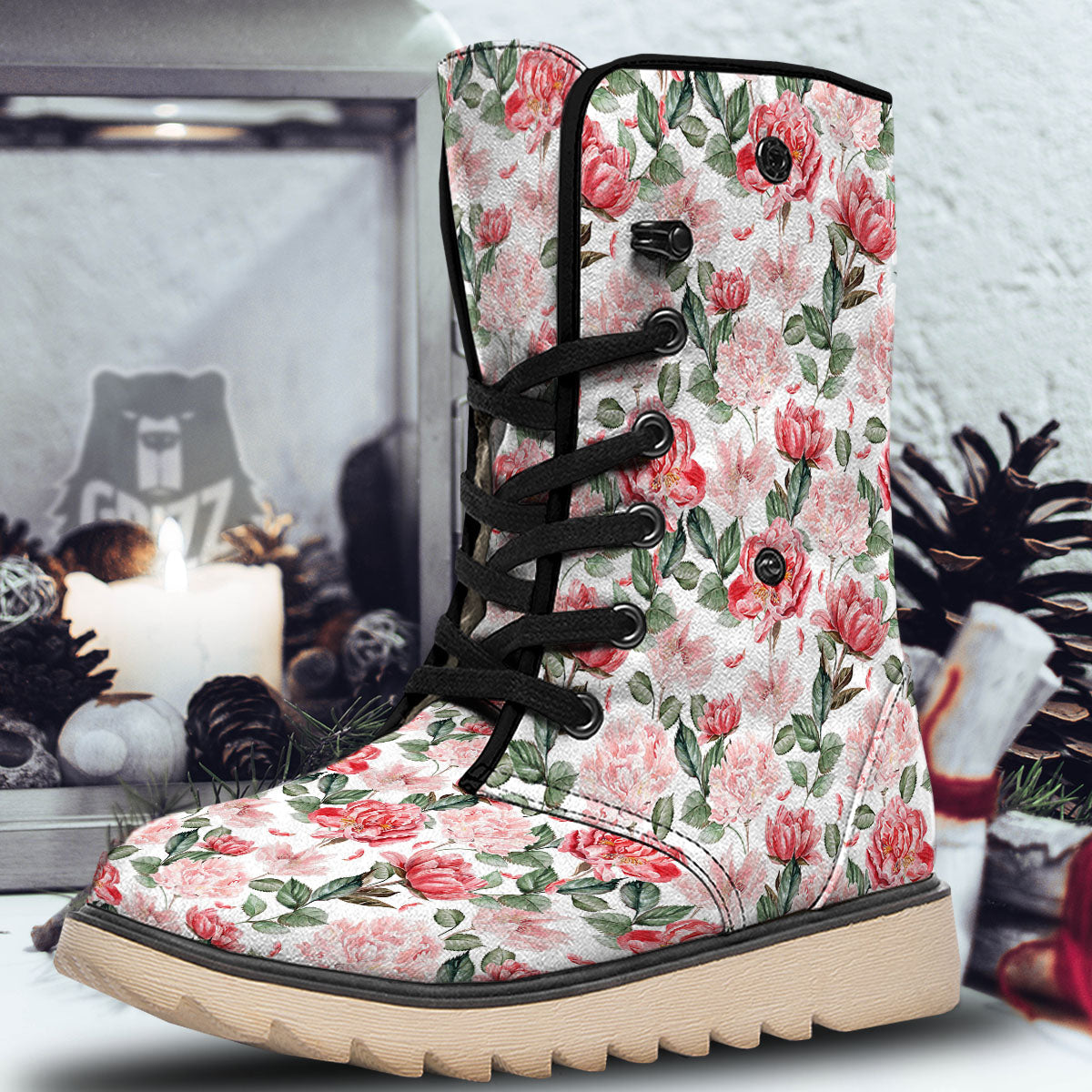 Peony Pink Print Pattern Snow Boots-grizzshop