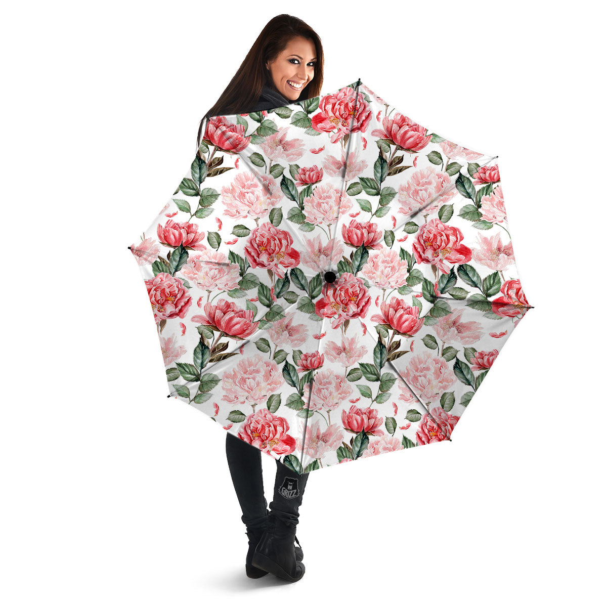 Peony Pink Print Pattern Umbrella-grizzshop
