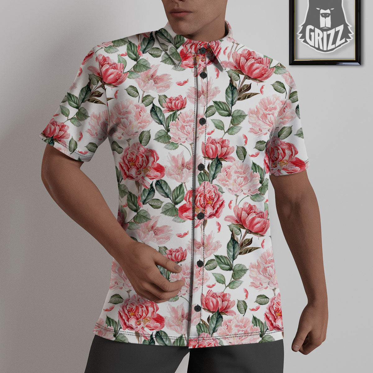Peony Pink Print Pattern Untucked Shirts-grizzshop