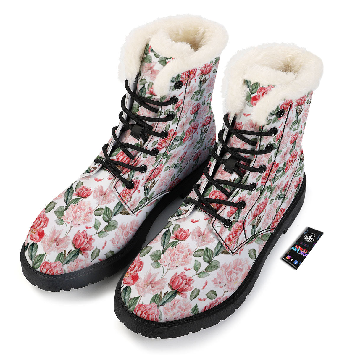 Peony Pink Print Pattern Winter Boots-grizzshop