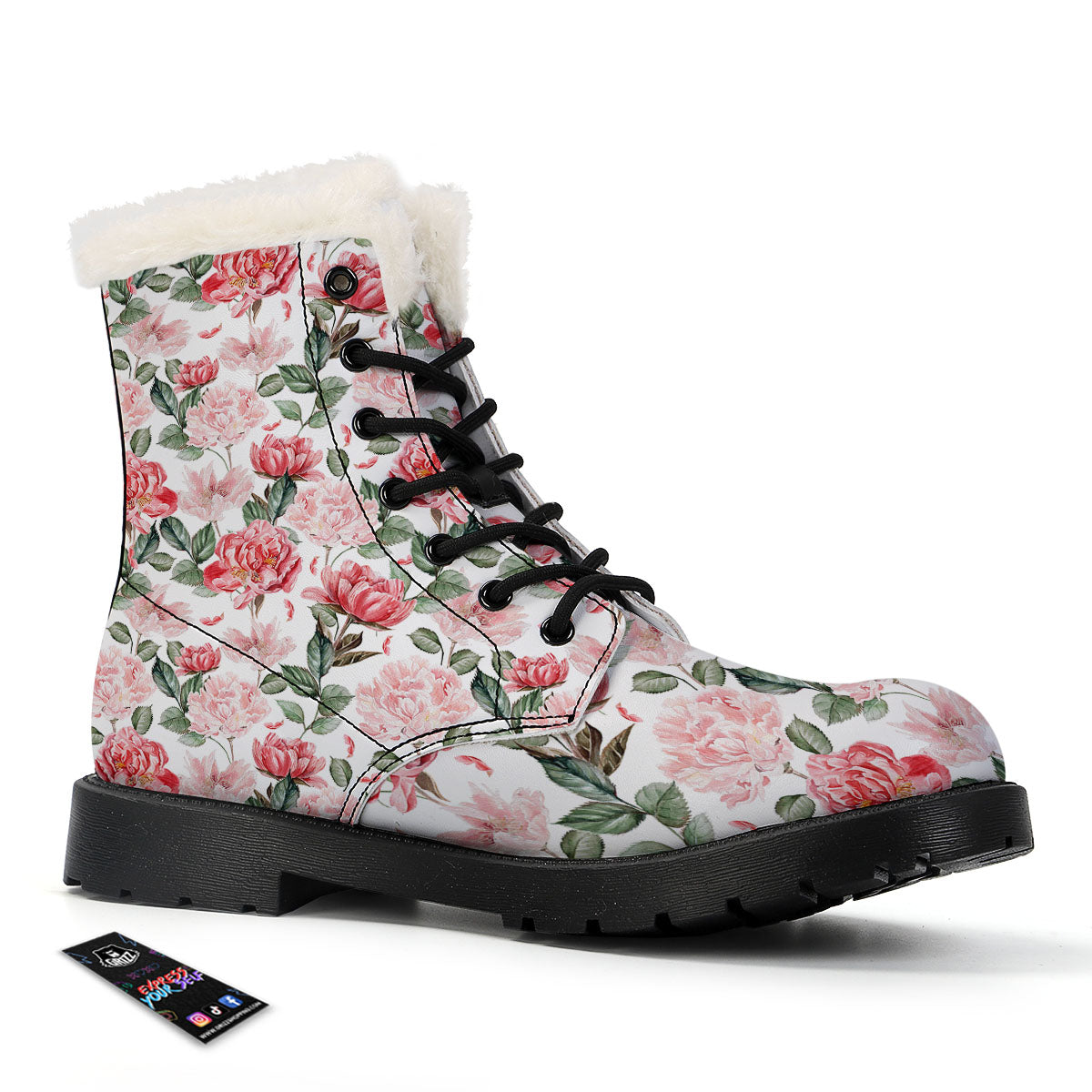 Peony Pink Print Pattern Winter Boots-grizzshop