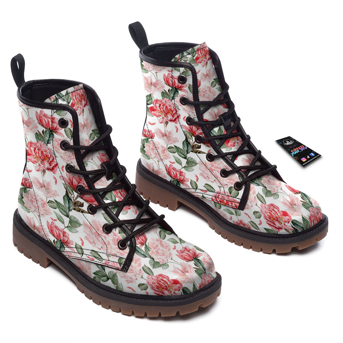 Peony Pink Print Pattern Work Boots-grizzshop