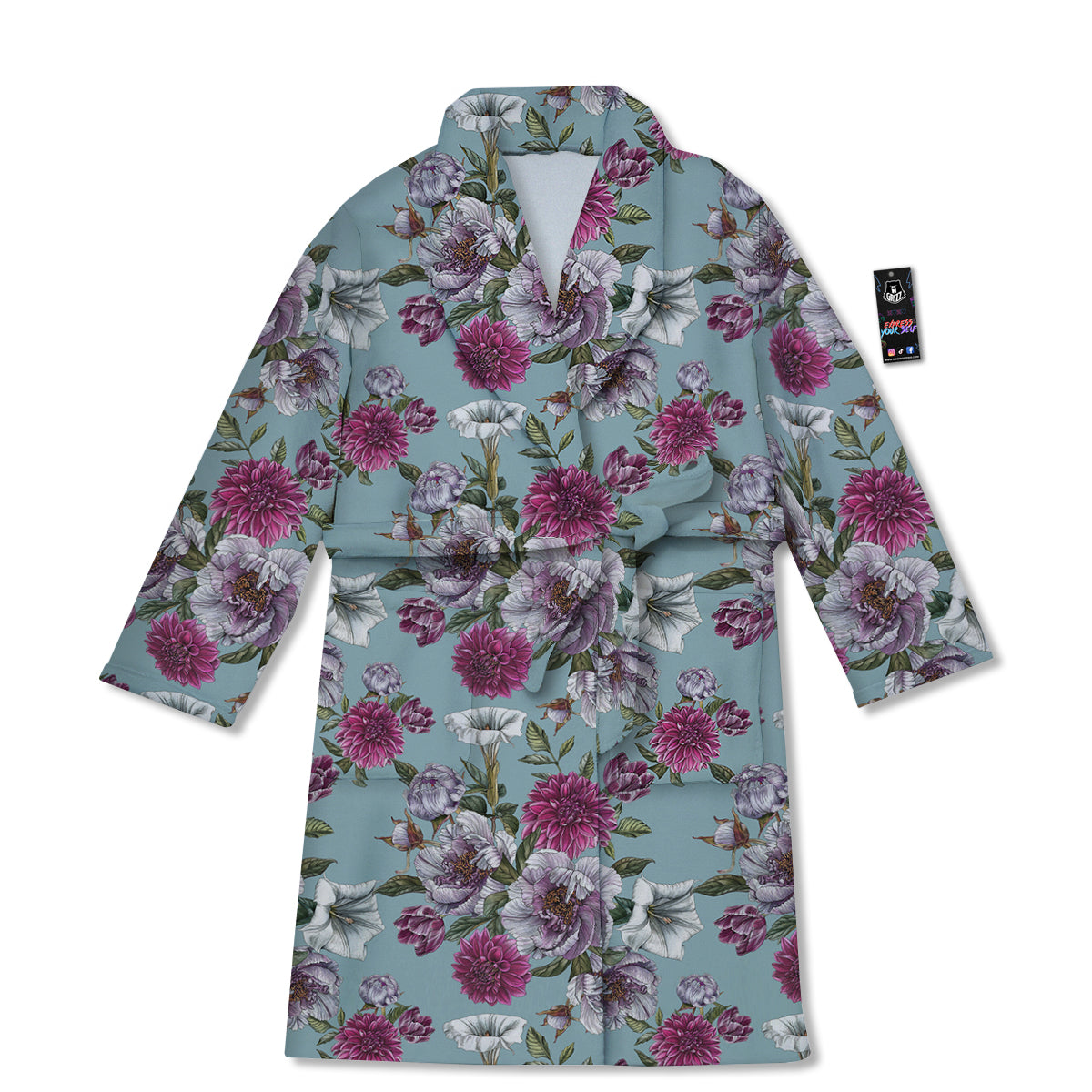 Peony Watercolor Print Pattern Bathrobe-grizzshop