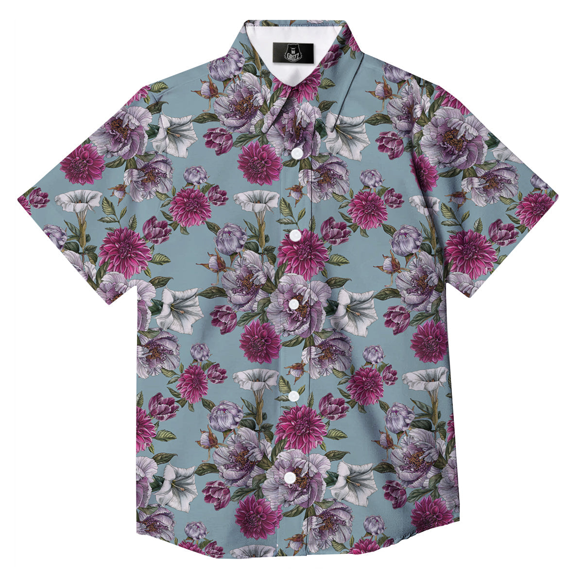 Peony Watercolor Print Pattern Button Up Shirt-grizzshop