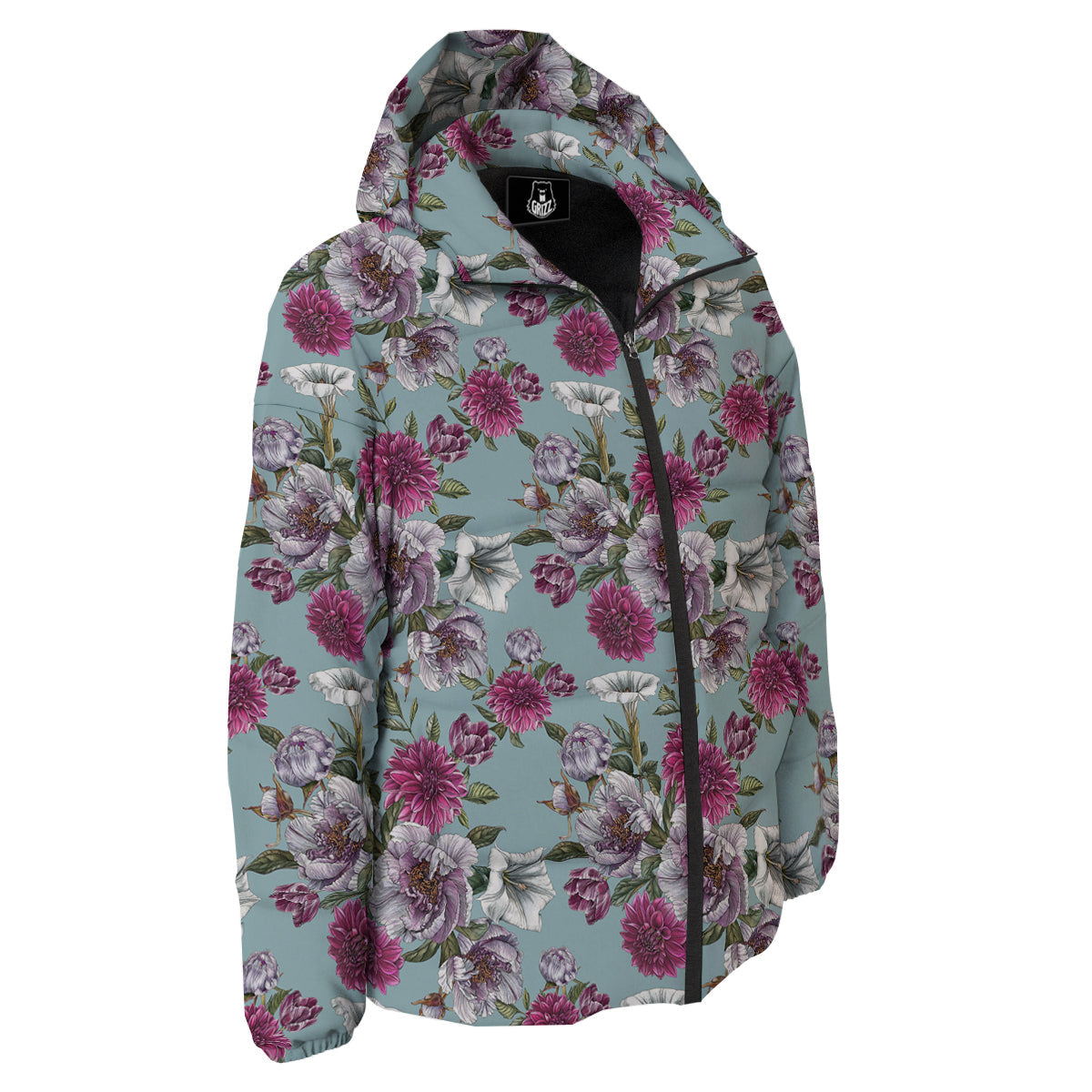 Peony Watercolor Print Pattern Down Jacket-grizzshop
