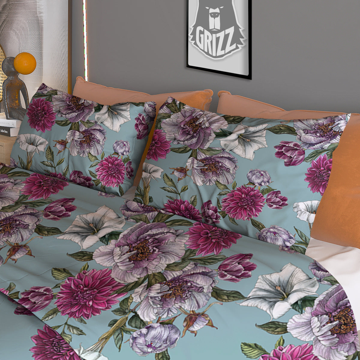Peony Watercolor Print Pattern Duvet Cover Bedding Set