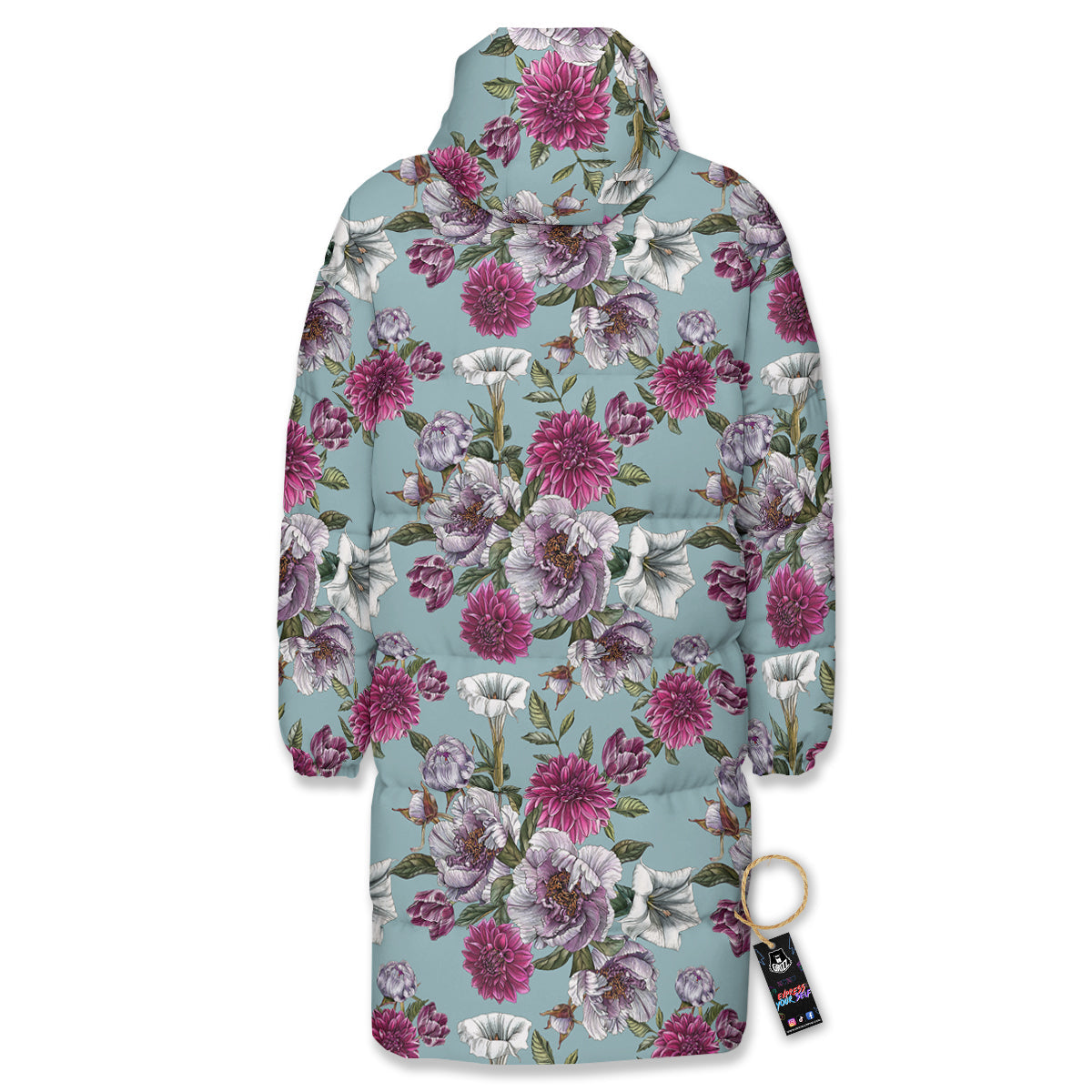 Peony Watercolor Print Pattern Long Down Jacket-grizzshop