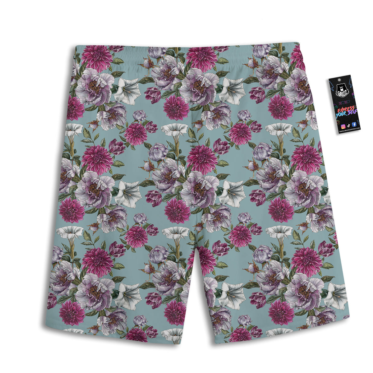 Peony Watercolor Print Pattern Men's Athletic Shorts