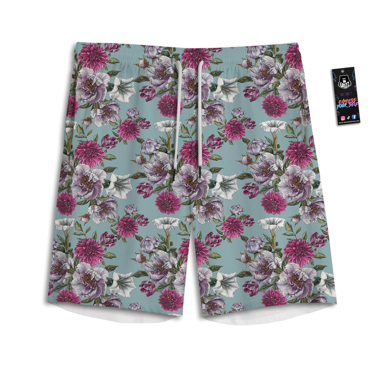 Peony Watercolor Print Pattern Men's Athletic Shorts
