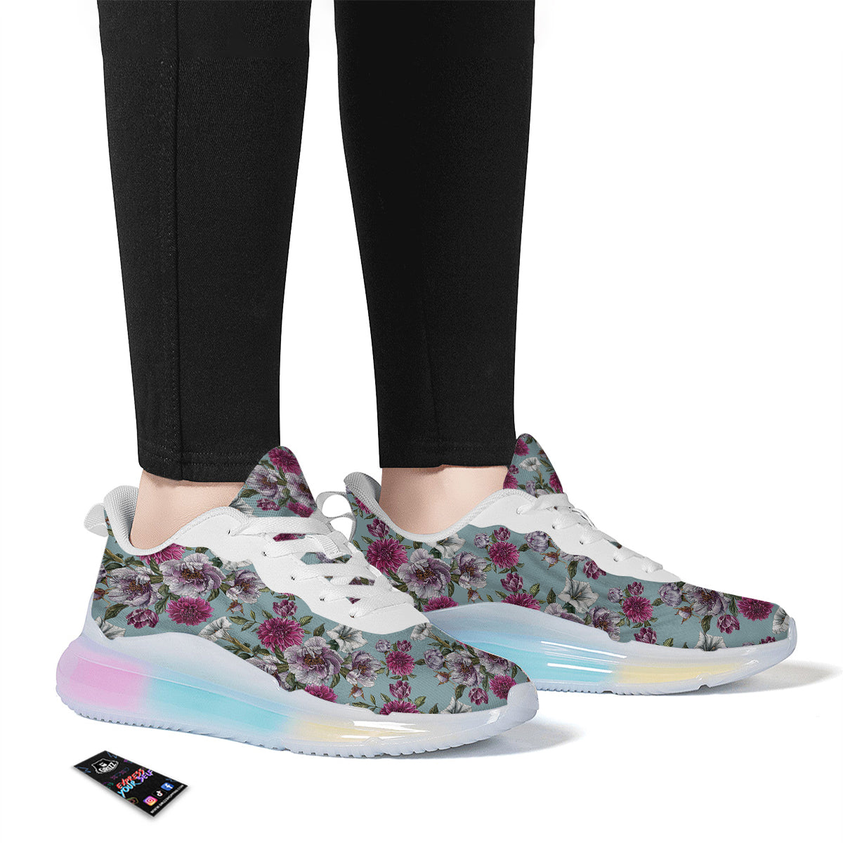 Peony Watercolor Print Pattern Running Sneakers-grizzshop