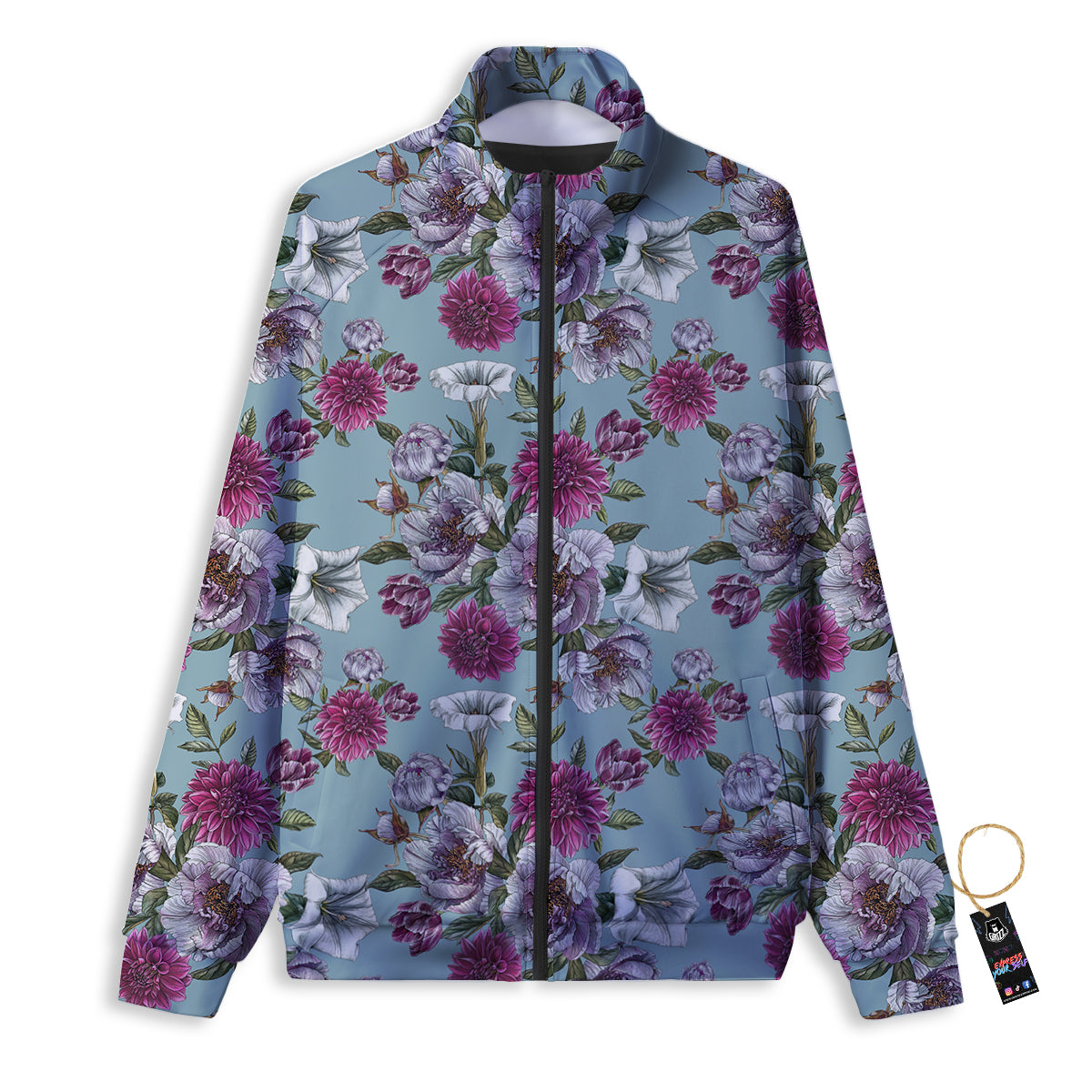 Peony Watercolor Print Pattern Track Jacket-grizzshop