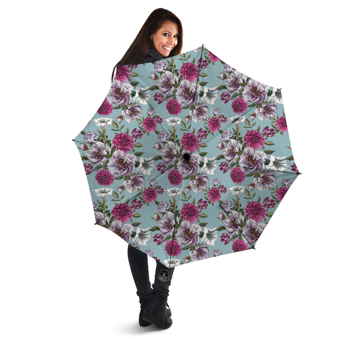 Peony Watercolor Print Pattern Umbrella-grizzshop