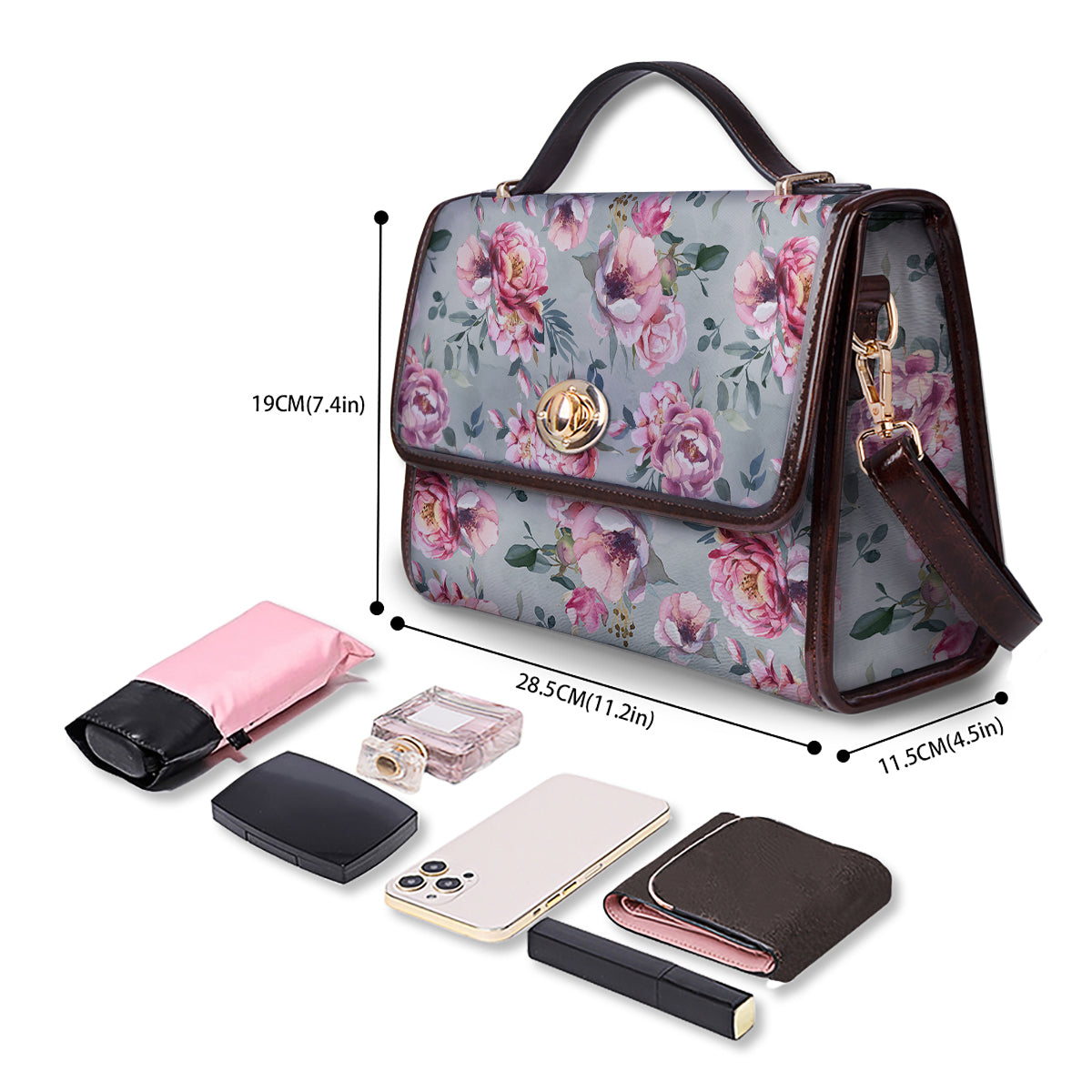 Peony Floral Pink Vintage Print Pattern Women's Satchel Bag