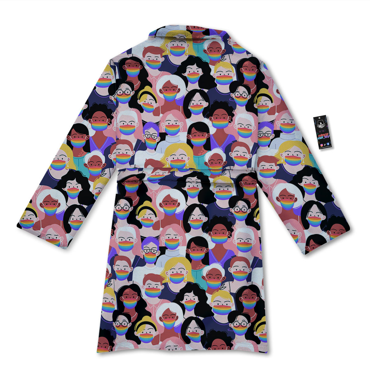 People And Rainbow Face Masks Print Pattern Bathrobe-grizzshop