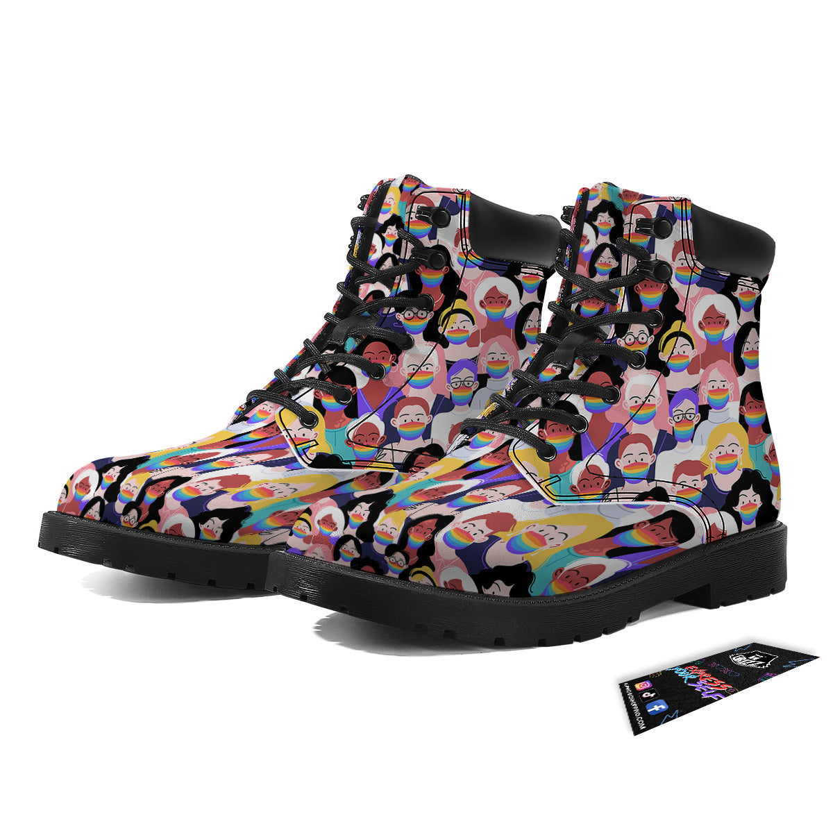 People And Rainbow Face Masks Print Pattern Boots-grizzshop