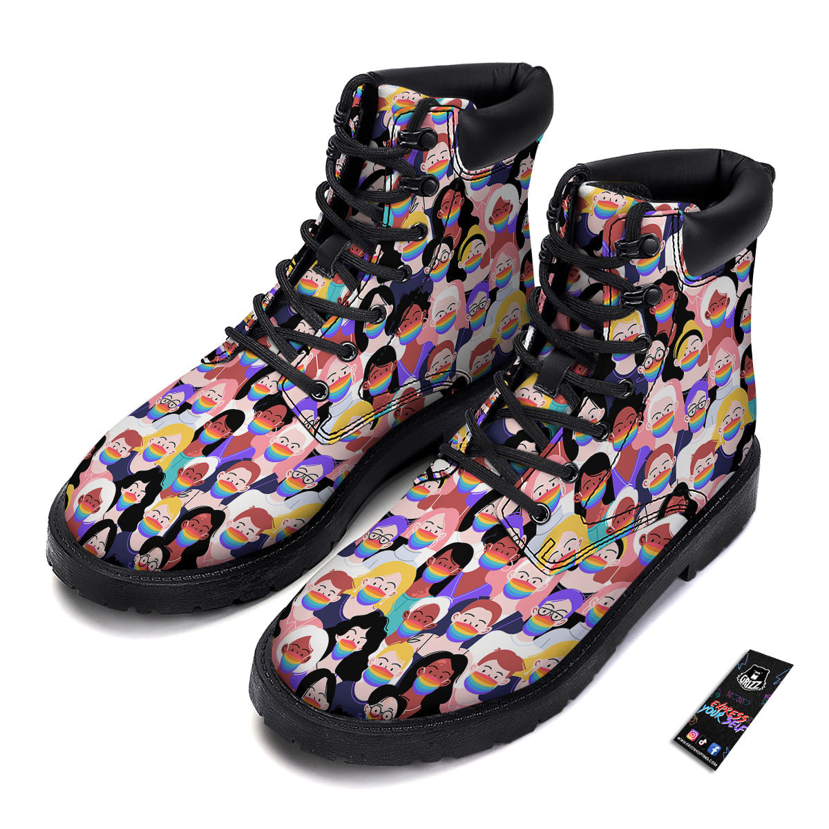 People And Rainbow Face Masks Print Pattern Boots-grizzshop