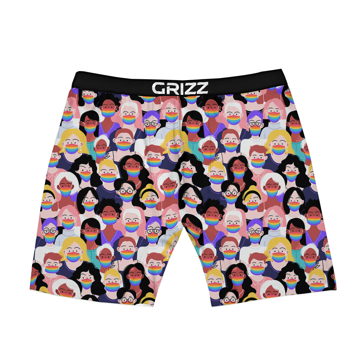 People And Rainbow Face Masks Print Pattern Boxer Briefs-grizzshop