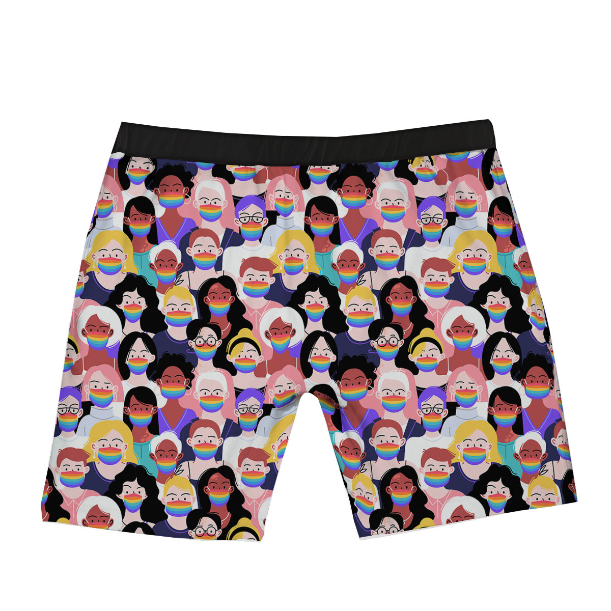 People And Rainbow Face Masks Print Pattern Boxer Briefs-grizzshop