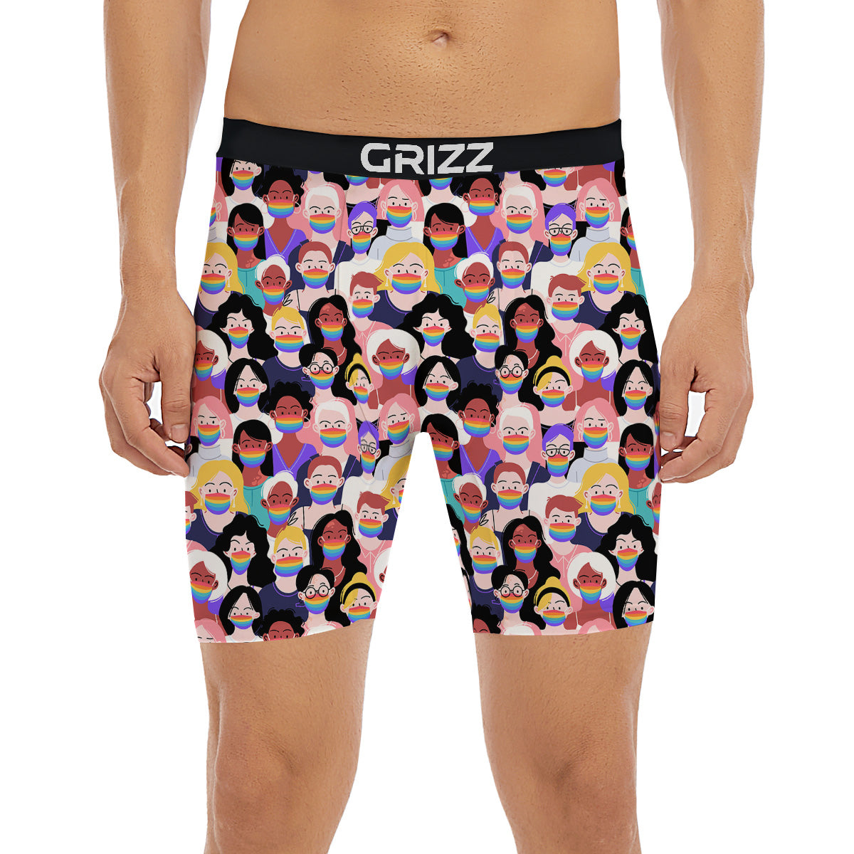 People And Rainbow Face Masks Print Pattern Boxer Briefs-grizzshop