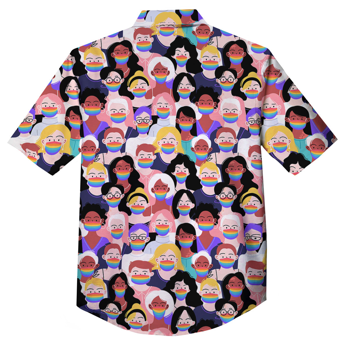 People And Rainbow Face Masks Print Pattern Button Up Shirt-grizzshop
