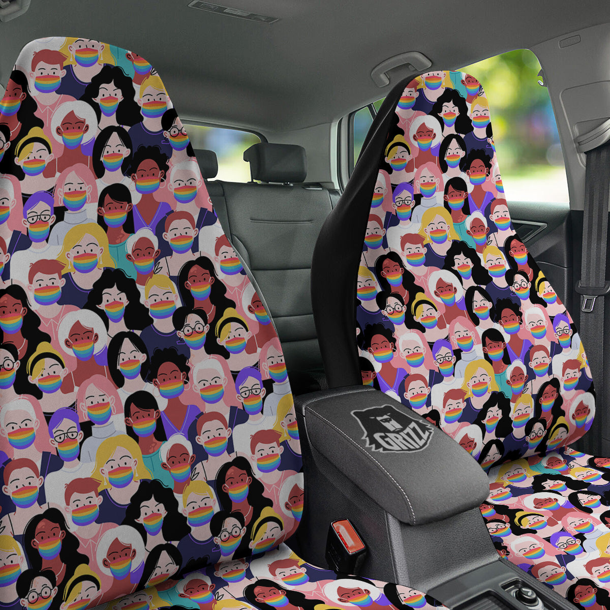 People And Rainbow Face Masks Print Pattern Car Seat Covers-grizzshop