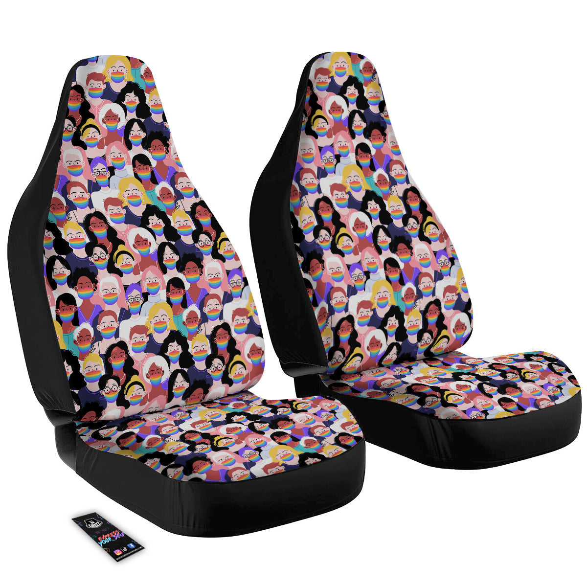 People And Rainbow Face Masks Print Pattern Car Seat Covers-grizzshop