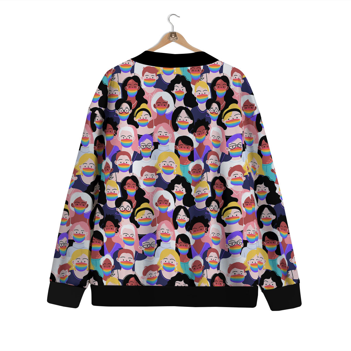 People And Rainbow Face Masks Print Pattern Cardigan-grizzshop