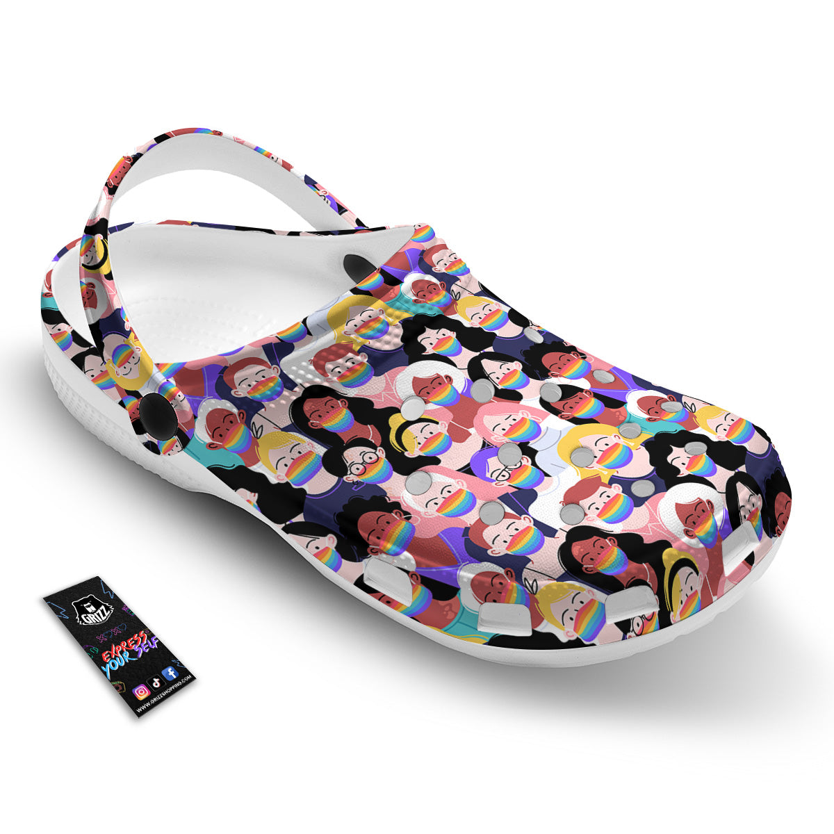 People And Rainbow Face Masks Print Pattern Clog-grizzshop