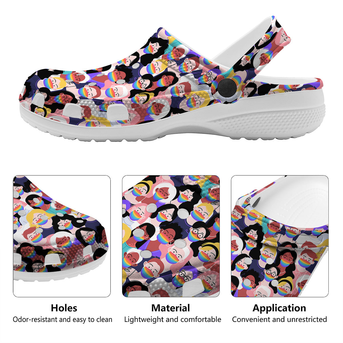 People And Rainbow Face Masks Print Pattern Clog-grizzshop