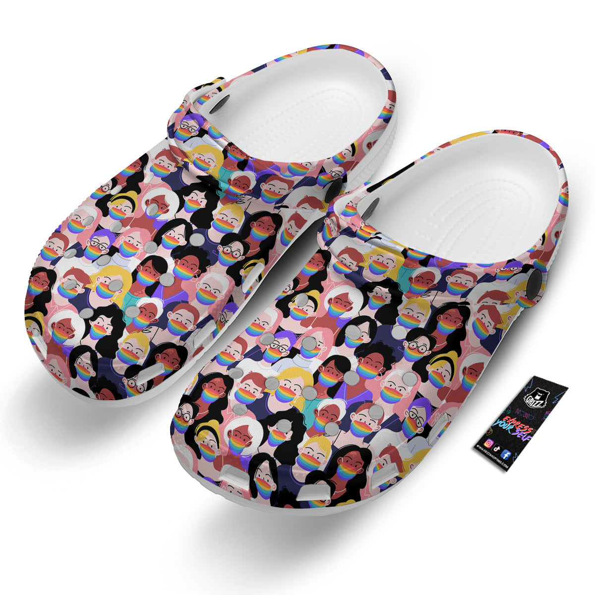 People And Rainbow Face Masks Print Pattern Clog-grizzshop