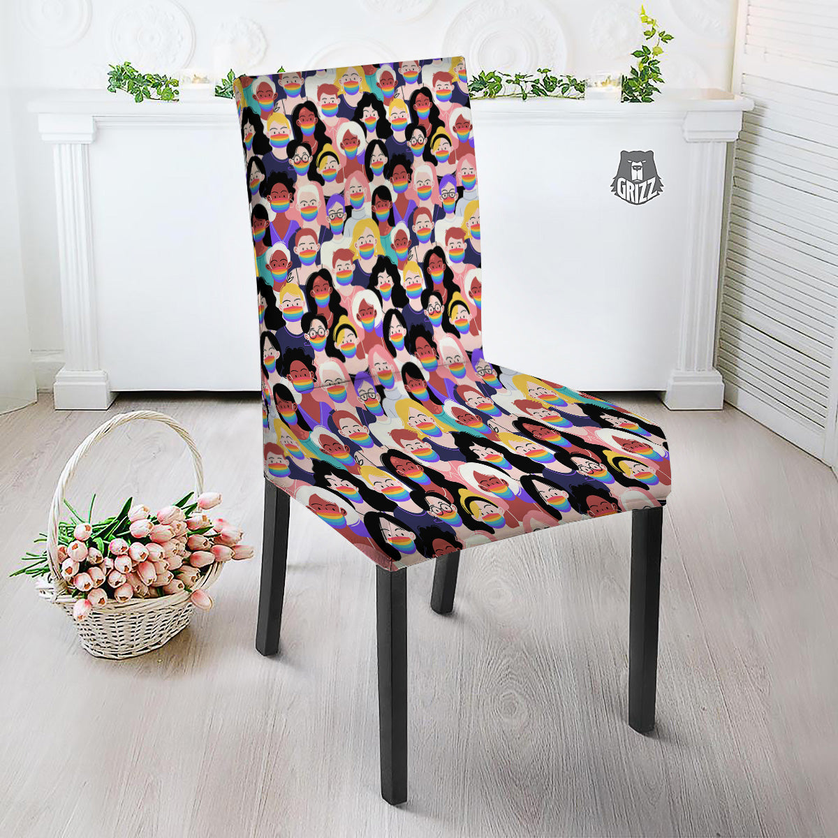 People And Rainbow Face Masks Print Pattern Dining Chair Slipcover-grizzshop