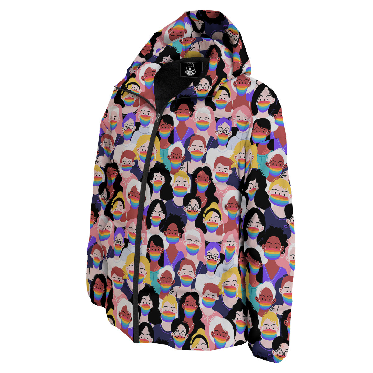 People And Rainbow Face Masks Print Pattern Down Jacket-grizzshop