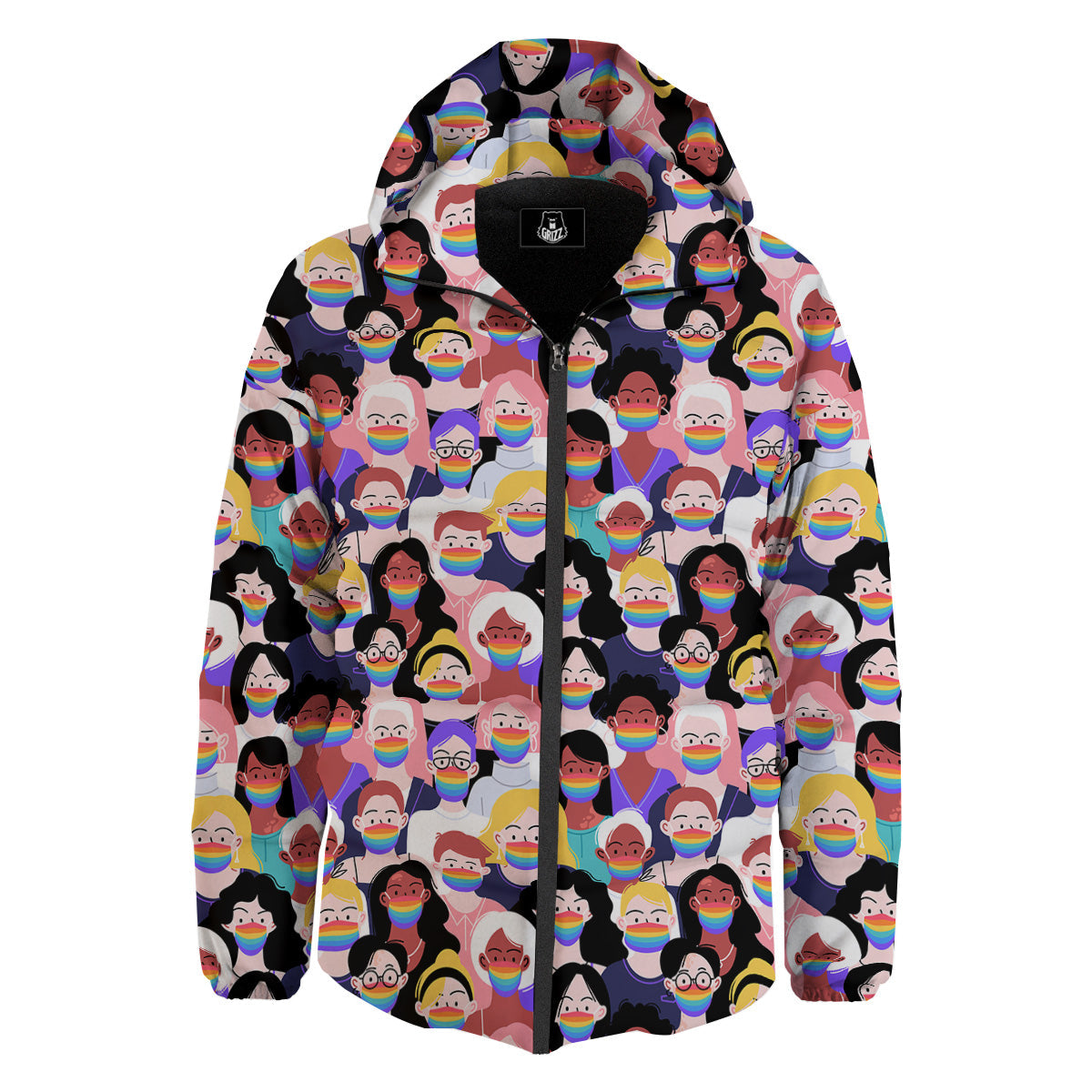 People And Rainbow Face Masks Print Pattern Down Jacket-grizzshop