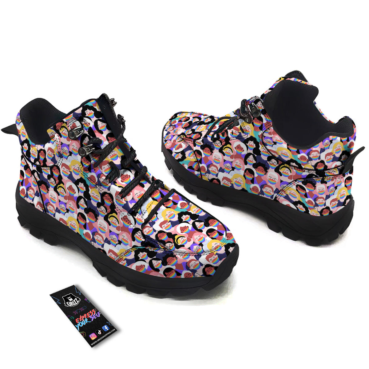 People And Rainbow Face Masks Print Pattern Hiking Shoes-grizzshop