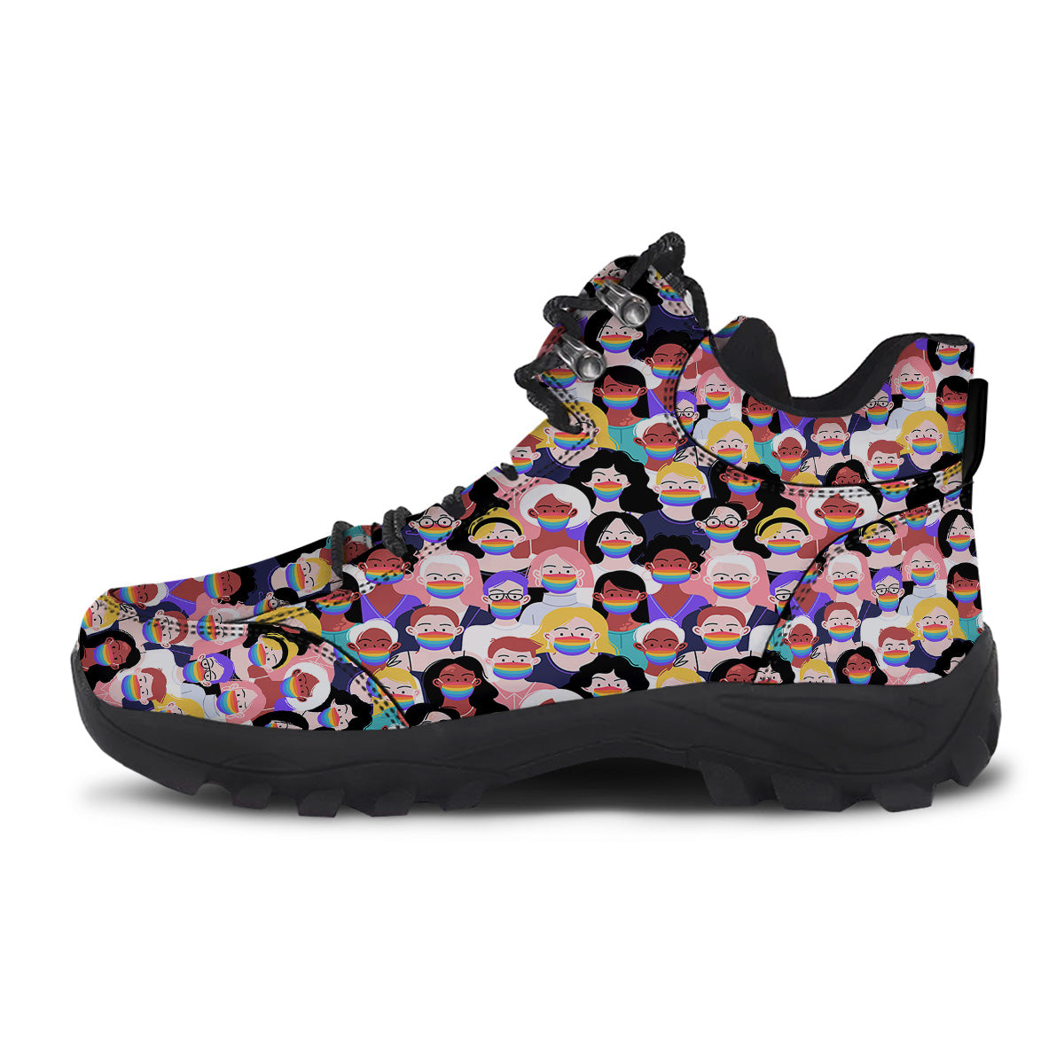 People And Rainbow Face Masks Print Pattern Hiking Shoes-grizzshop