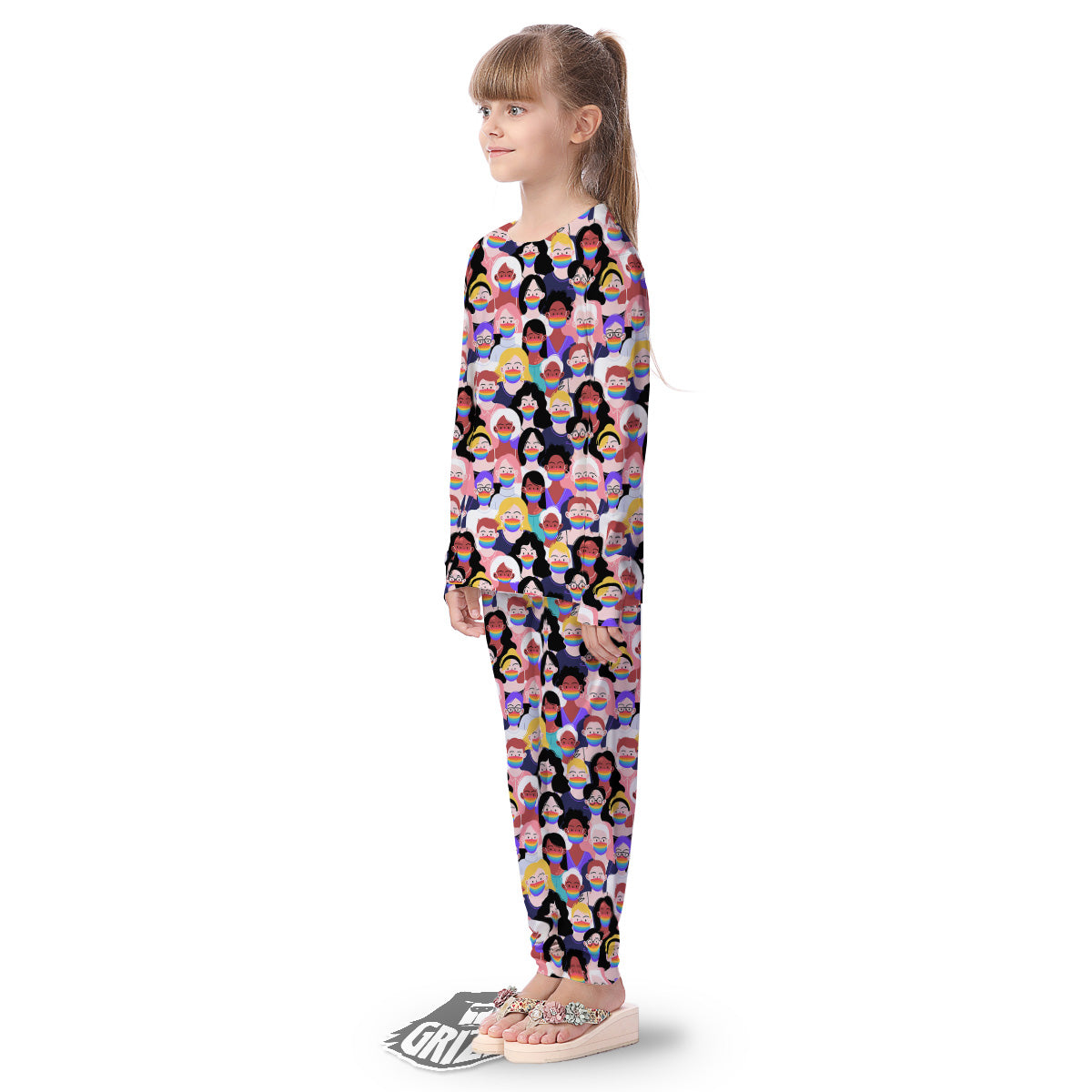 People And Rainbow Face Masks Print Pattern Kid's Pajamas-grizzshop