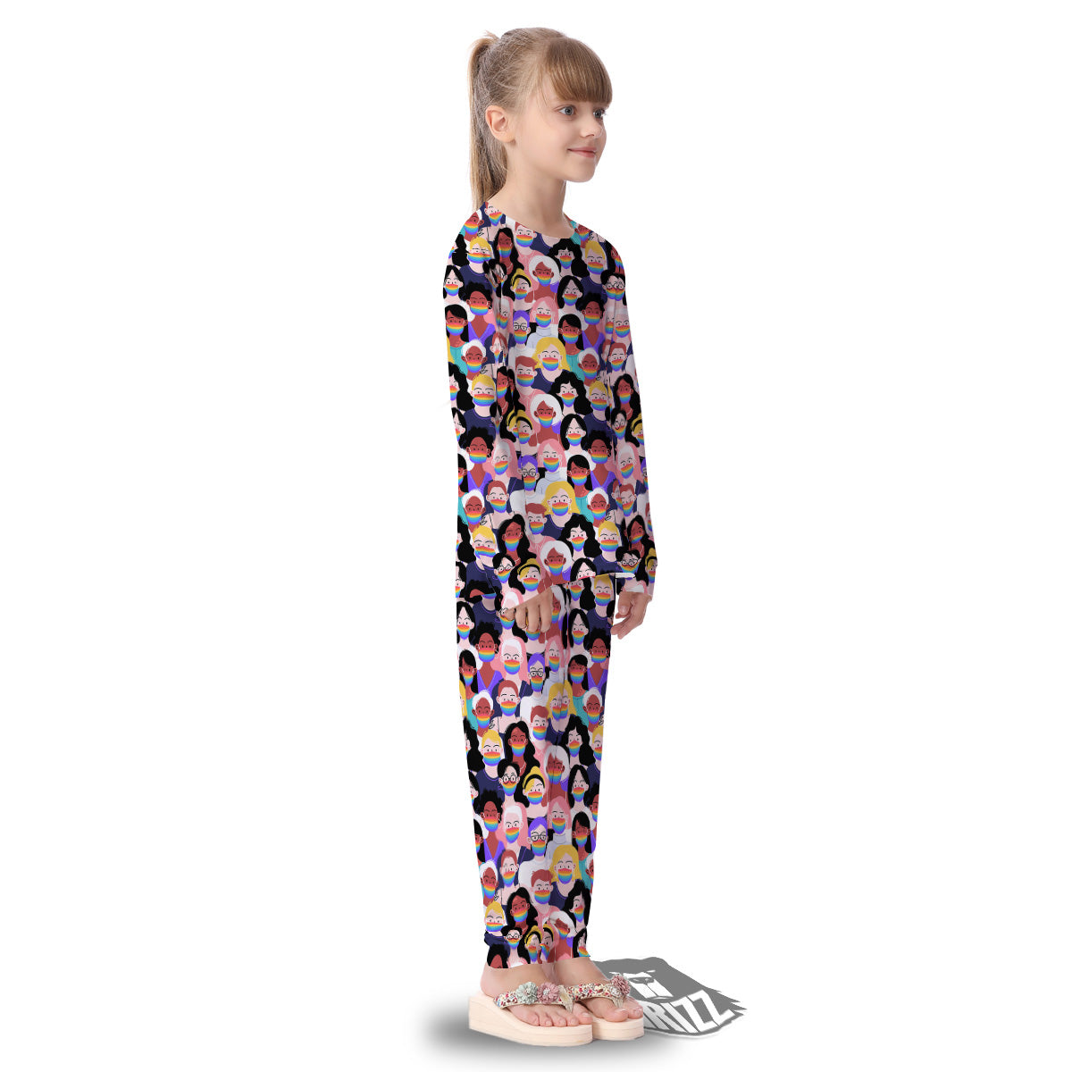 People And Rainbow Face Masks Print Pattern Kid's Pajamas-grizzshop