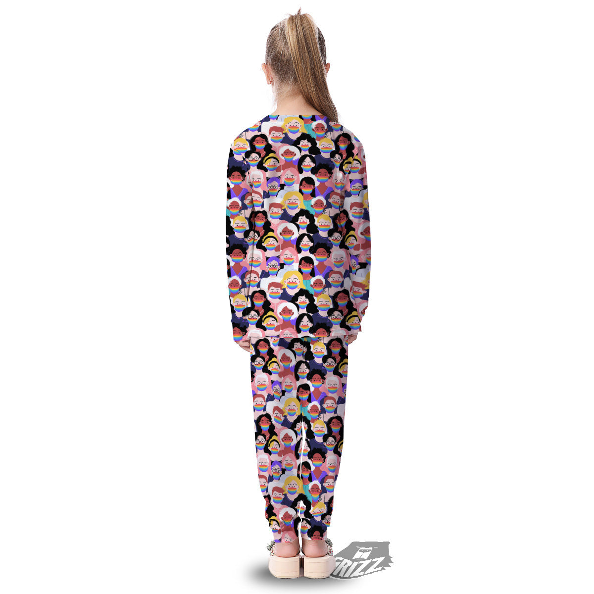 People And Rainbow Face Masks Print Pattern Kid's Pajamas-grizzshop