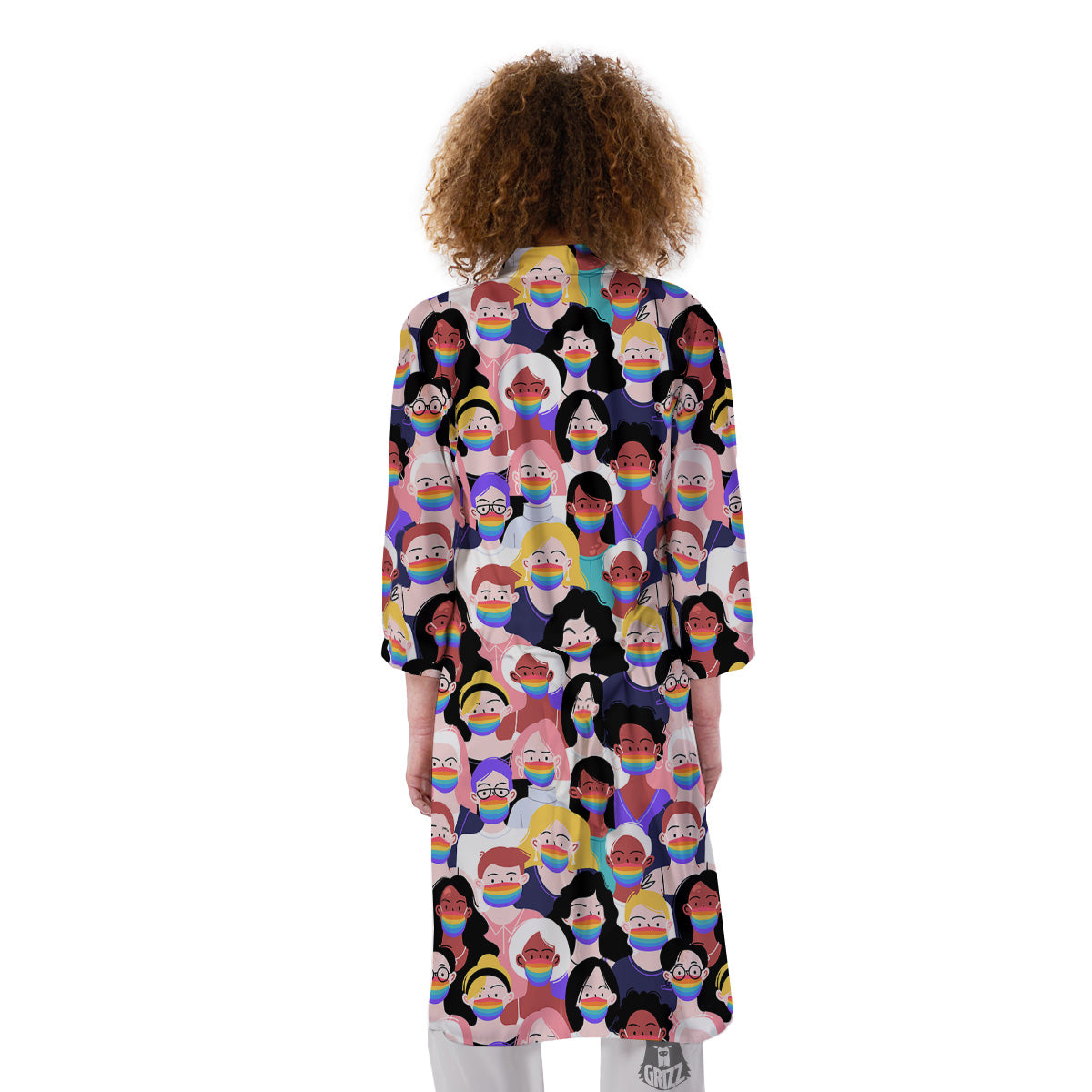 People And Rainbow Face Masks Print Pattern Kimono-grizzshop