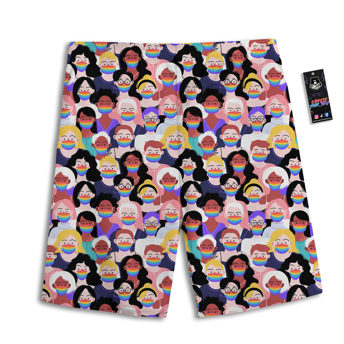 People And Rainbow Face Masks Print Pattern Men's Athletic Shorts