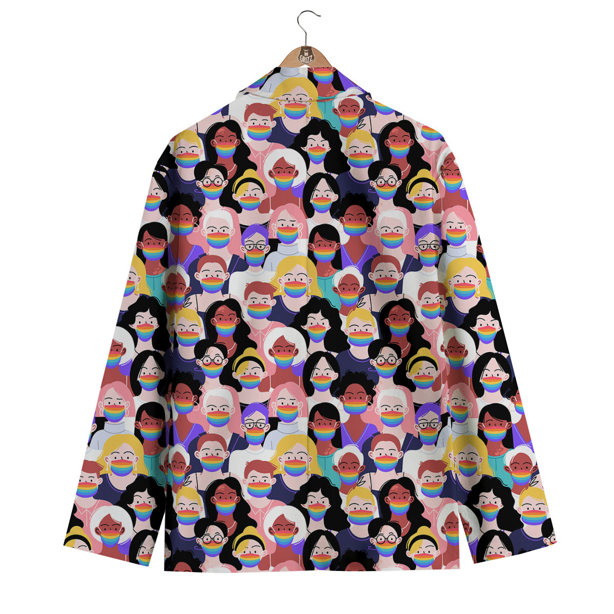 People And Rainbow Face Masks Print Pattern Men's Blazer-grizzshop