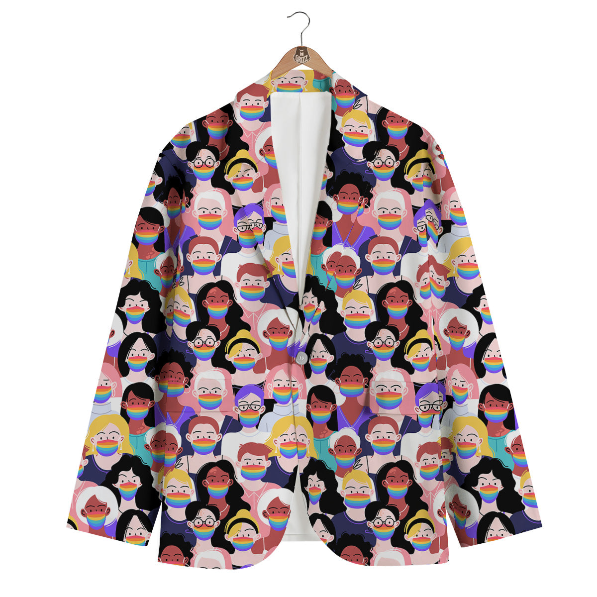 People And Rainbow Face Masks Print Pattern Men's Blazer-grizzshop