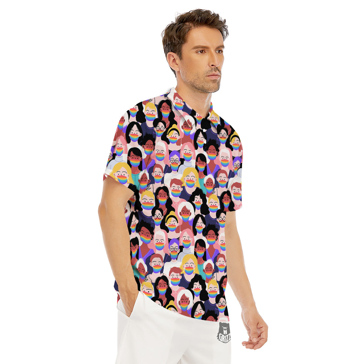 People And Rainbow Face Masks Print Pattern Men's Golf Shirts-grizzshop